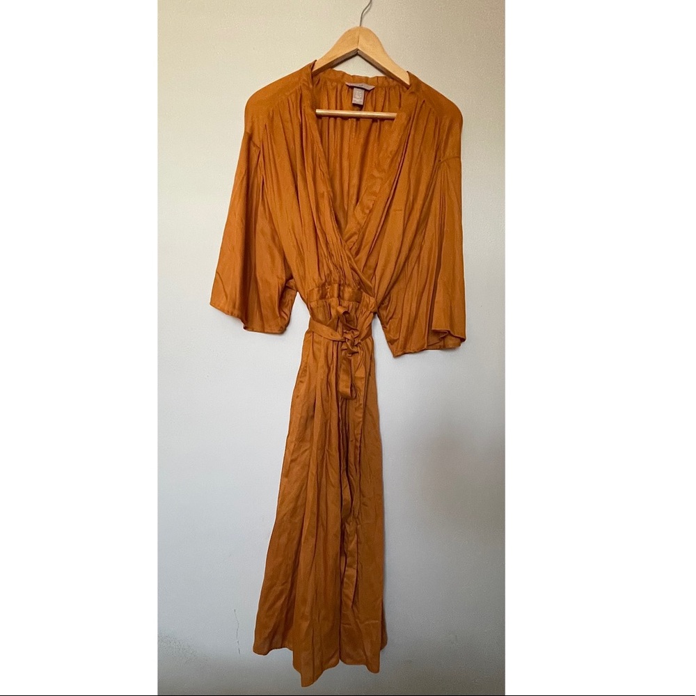 H&M Flowy Mustard/Orange Breezy Maxi Dress w/ Adjustable Waist Wrap size4XL